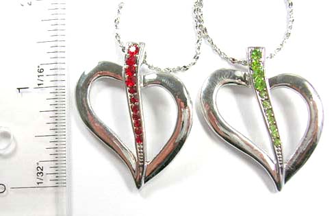shop fashion necklace cz jewelry inspired of heart wholesale supply silver necklace holding cut-out heart pendant with cz stone embedded