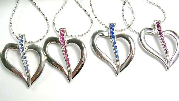 shop fashion necklace cz jewelry inspired of heart wholesale supply silver necklace holding cut-out heart pendant with cz stone embedded