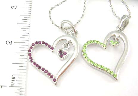 heart love cz jewelry silver necklace giftware wholesale silver necklace holding cut-out heart shape pendant with cz stone embedded