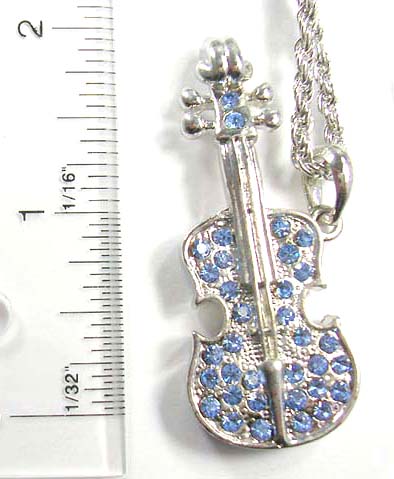 Wholesale price elegant cz charm silver twisted necklace holding violin pendant with cz stone embedded