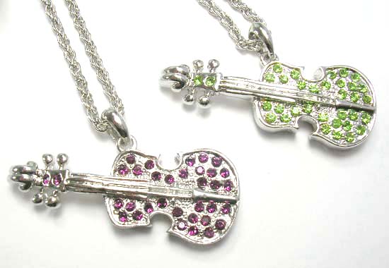 Wholesale price elegant cz charm silver twisted necklace holding violin pendant with cz stone embedded