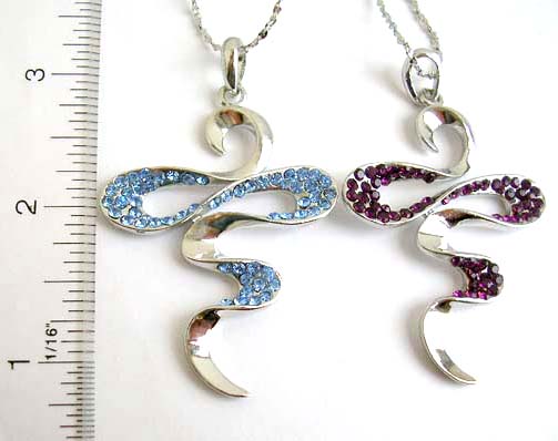 holiday shopping cubic zirconia jewelry silver gift for all seasons - wavy line pattern pendant with multi cz stone embedded lobster necklace