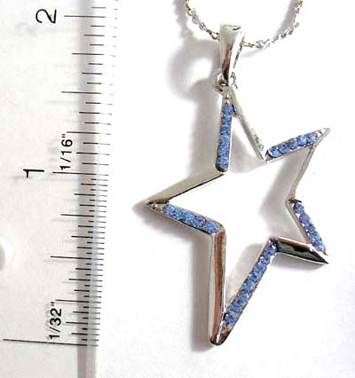 fashion silver jewelry pendant necklace wholesale supply silver necklace holding cut out star pendant with cz stone embedded