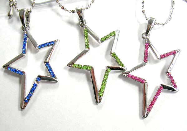 fashion silver jewelry pendant necklace wholesale supply silver necklace holding cut out star pendant with cz stone embedded
