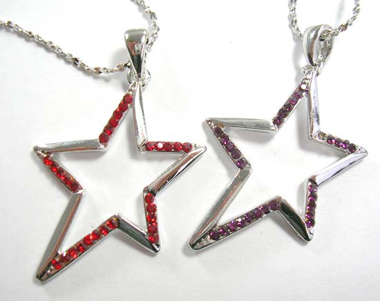 fashion silver jewelry pendant necklace wholesale supply silver necklace holding cut out star pendant with cz stone embedded