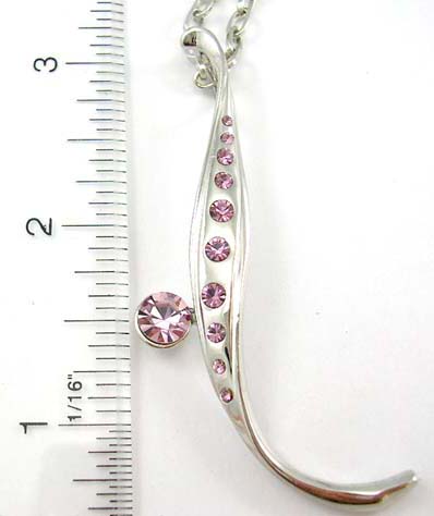 distinctive cz design charm silver necklace supplier distribute long thin curve line pendant with one purple cz necklace