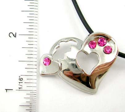 Wholesale supply ladies fashion necklace black thick cord string necklace holding a heart pendant with cz embedded