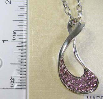 Wholesale charm necklace supply lobster clasp necklace holding cut-out twisted oval  shape pendant with light purple cz 