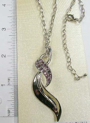 gorgeous silver cz charm necklace supplier distribute double wavy line pattern with purple cz silver necklace 