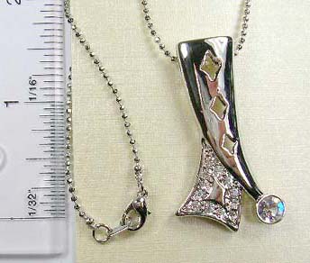 jewelry cz necklace gift shopping store online supply silver necklace holding a triangular shape pendant with clear cz on bottom 