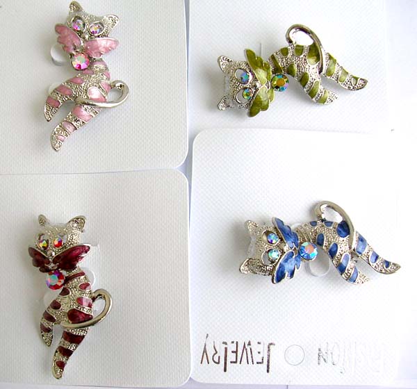 Fashion pin with dolphin jumping a hoop design with multi mini cz synthetic stone embedded
