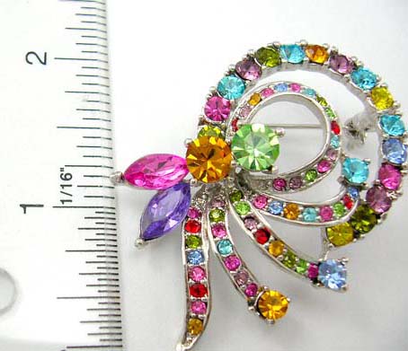 costume wholesale cz vintage fashion pins & brooches, fashion bow/ribbon pin features multi assorted cz stone in a silver plate    