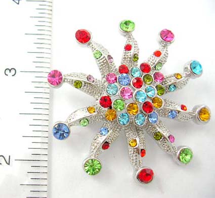 wholesale vintage brooches & pins fashion cz jewelry supply assorted cz synthetic stone pin in sun shape pattern design    