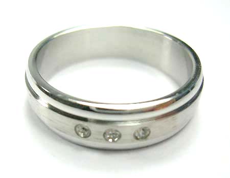 fashion ring, stainless steel ring, cz ring online wholesale, stainless steel ring with three round cz at center    