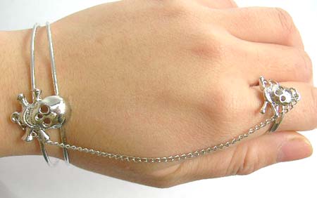 distributor unique slave jewelry design bangle wholesale slave bangle bracelet in carved-out double band with a skull decor 