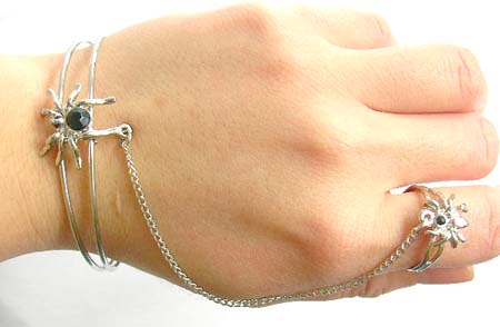 Fashion hip hop jewelry wholesale black cz spider slave bangle bracelet ring 