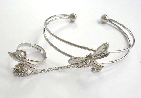 wholesale bangle bracelet slave jewelry at seasonal price online - double band slave bangle bracelet with a dragonfly decor at center 