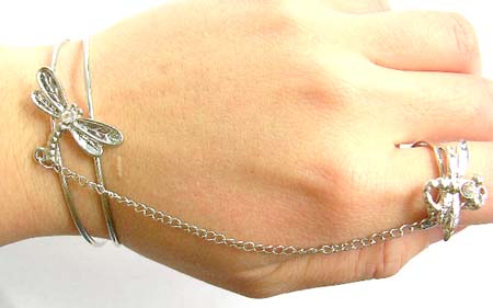 wholesale bangle bracelet slave jewelry at seasonal price online - double band slave bangle bracelet with a dragonfly decor at center 