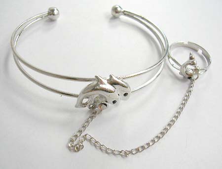 Wholesale slave bangle costume slave bangle bracelet ring with double dolphin at center 