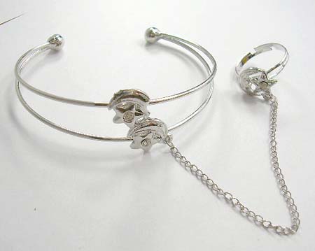 Accessories jewlery gift online double band slave bangle bracelet with moon / star pattern decor at center 