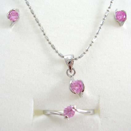 Canadian jewlery store wholesale silver plated necklace, stud earring and ring with a rounded purple cz stone