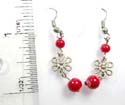 earring product with imitation coral beads and Bali silver plated beads at wholesale discount prices