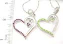 Fashion silver plated necklace holding cut-out heart shape pendant with mini cz stone embedded on one side. Lobster claw clasp
