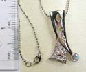 Silver plated fashion necklace holding a triangular-shaped pendant with a clear cz stone on bottom. Lobster clasp