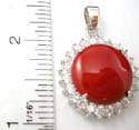 Fashion charm pendant with imitation coral beaded at center in combination of multi clear cz stone around it