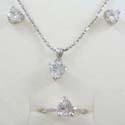 Heart shape clear cz stone embedded pendant necklace, stud earring and ring fashion jewelry box set