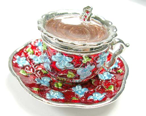 enamel packaging jewelry latest season exporter wholesale cup set enamel jewelry box with blue floral design in red color 