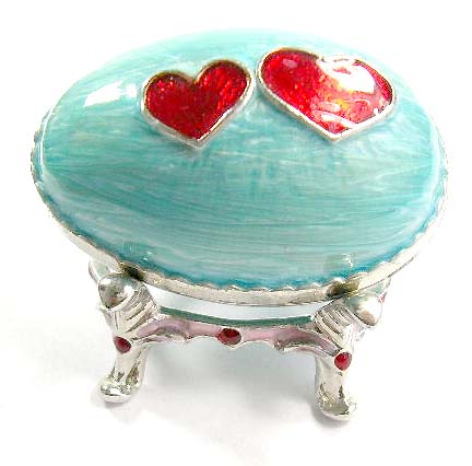 Quality wholesaler wholesale enamel jewelry displays green enamel jewelry box in egg shape design with red double heart on top 