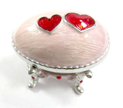 Wholesale gift shope supply cases and boxes pink enamel jewelry box in egg design with double red heart on top 