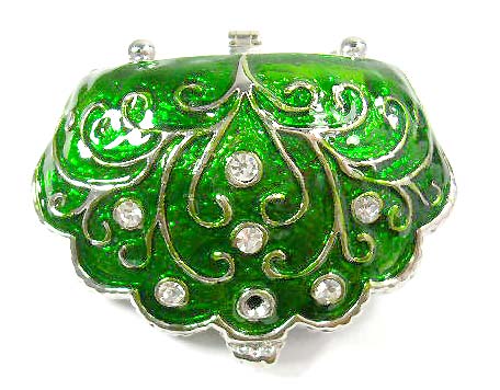 Jewelry box wholesale supply wholesale distributor green enamel jewelry box in purse design with magnetic lock  