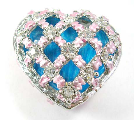 love romantic jewelry gift boxes packaging in heart theme - pink and silver enamel jewelry box in heart shape with magnetic lock   