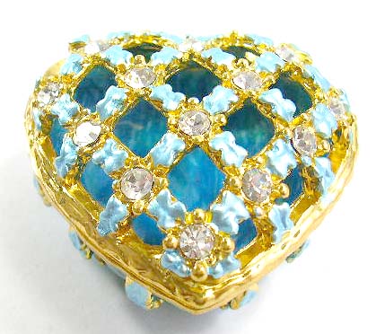 Valentine's jewelry gift shopping, heart love jewelry cases, wholesale supply blue and gold enamel jewelry box in heart shape with magnetic lock   