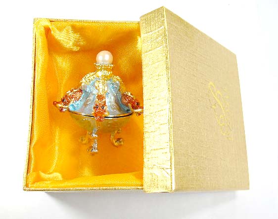 wholeale discount antique jewelry box supplier supply blue enamel asian pot jewelry box with dragons and pearl beads inlaid     