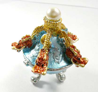 wholeale discount antique jewelry box supplier supply blue enamel asian pot jewelry box with dragons and pearl beads inlaid     