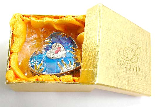 fashion boxes packaging jewelry inspired of heart shape wholesale supply blue enamel jewelry box in heart shape with double heart and fire pattern      