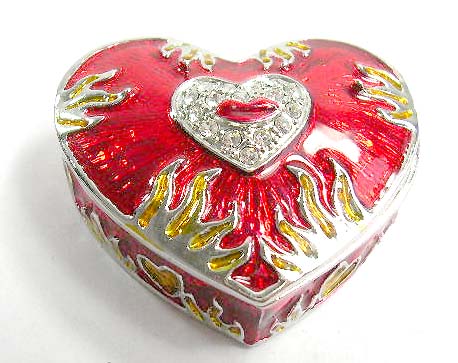 Wholeale supply jewelry accessory online red enamel jewelry box in heart shape with fire pattern design