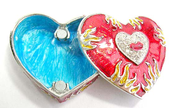 Wholeale supply jewelry accessory online red enamel jewelry box in heart shape with fire pattern design