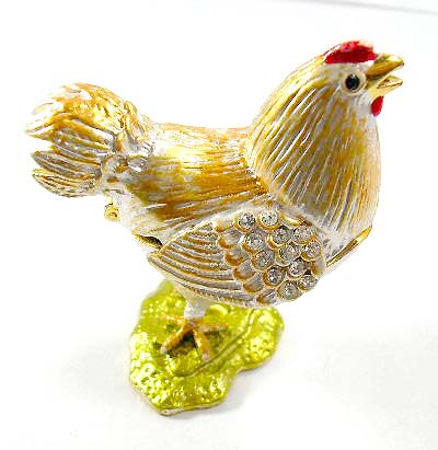 farm animal jewelry cases display wholesale company supply gold and silver enamel jewelry box in hen standing figure with magnetic lock