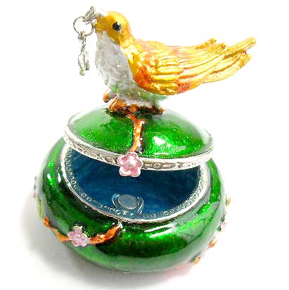 animal boxes jewelry display seasonal shopping wholesale enamel green jewelry box motif bird standing figure holding cz cherry in mouth