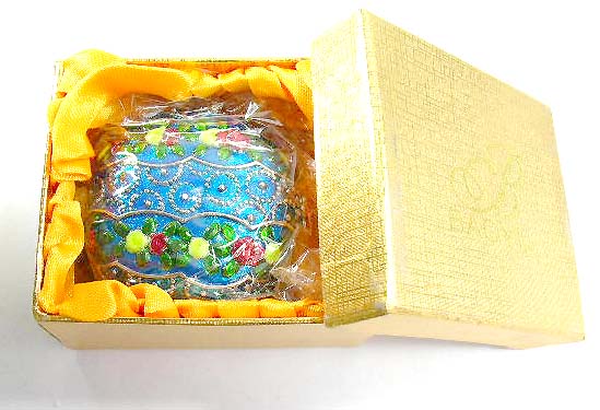 men's and women's jewelry boxes display online wholesale supply blue enamel jewelry box motif red and yellow flower design