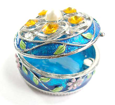 Jewelry box store from Canada wholesale blue enamel jewelry box motif filigree flower and pearl bead  