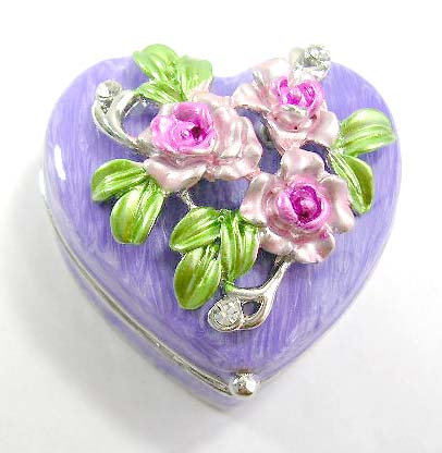 fashion gift shop heart love jewelry cases packaging online wholesale supply purple enamel jewelry box in heart shape motif flower pattern design  
