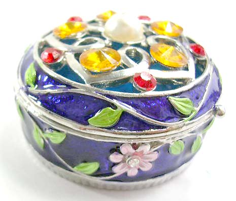 wholesale gemstone jewelry display and supply, specialize in flower, purple enamel jewelry box motif filigree flower pattern design  