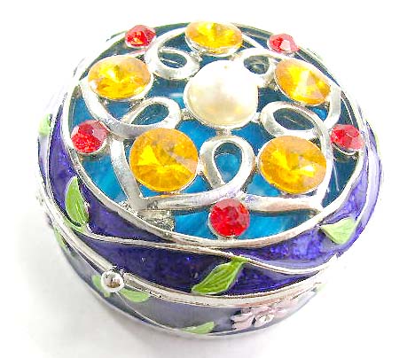 wholesale gemstone jewelry display and supply, specialize in flower, purple enamel jewelry box motif filigree flower pattern design  
