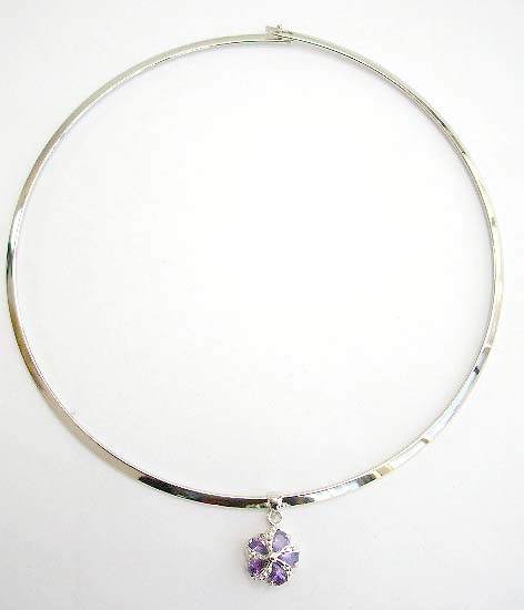 cubic zirconia fashion cuff necklace manufacturer wholesle cuff necklace with purple cz pendant in flower shape design