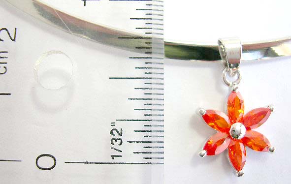 wholesale cuff jewelry necklace cz pendant supplier, cuff necklace with pendant and an orange cz motif flower design